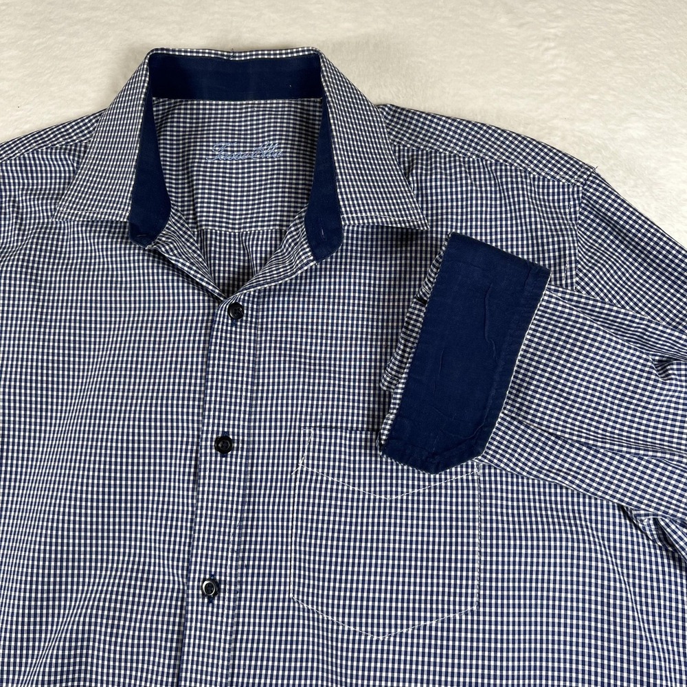 Tasso Elba Shirt Mens Large Blue Gingham Check Button Up Long Sleeve Casual